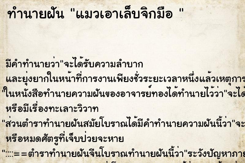 ทำนายฝันทำนายฝันแมวเอาเล็บจิกมือ